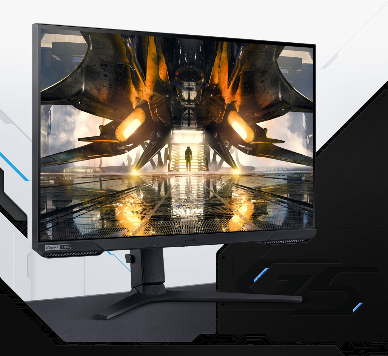 A Gaming Monitor is slightly tilted to the right.